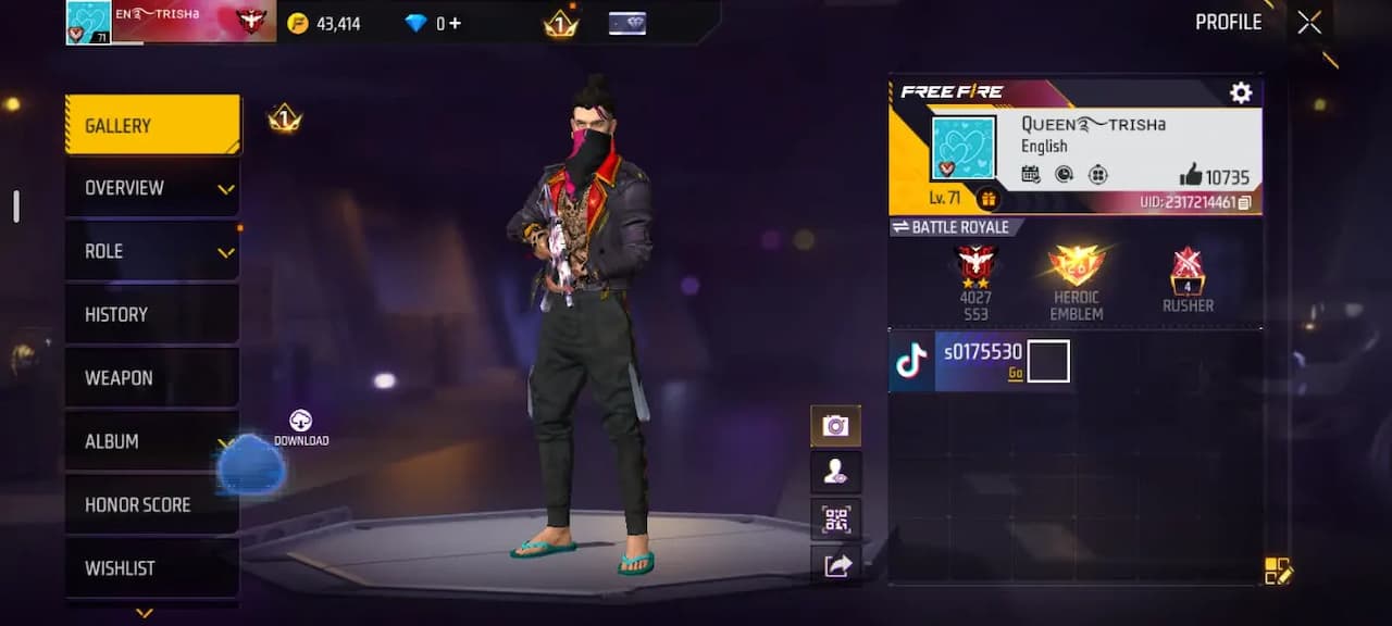 Free Fire Gam ID / 71 Level