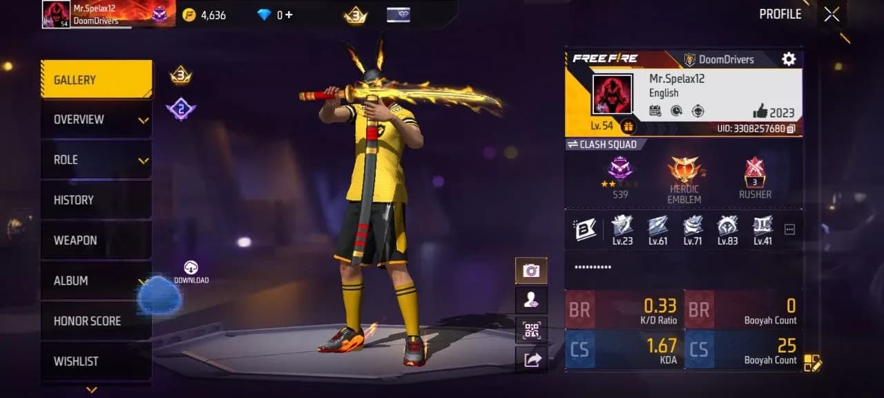 Free Fire Gam ID / 54 Level